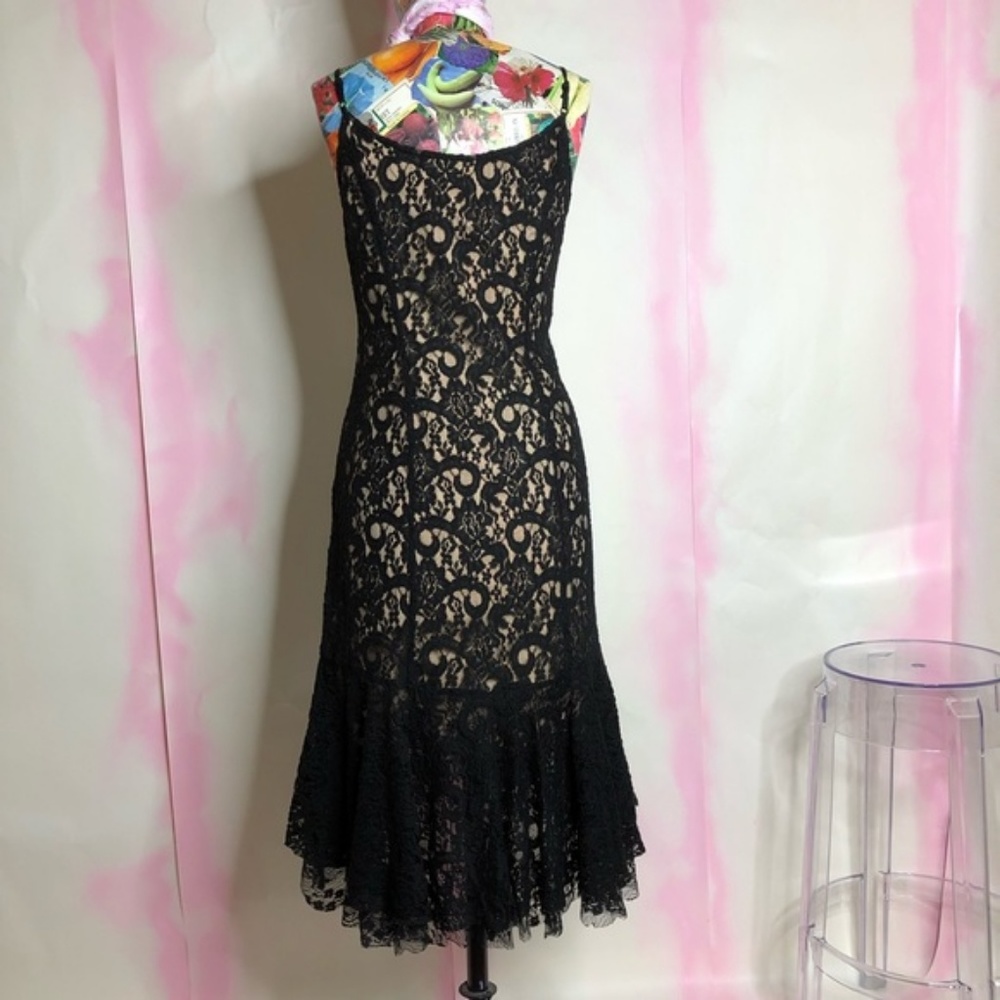 Anthro Cotrena Flounced Dress Lace Midi Trumpet - Picture 5 of 6